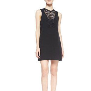 FREE PEOPLE Maribelle Crochet-Inset Mini Dress, Black Sz Small